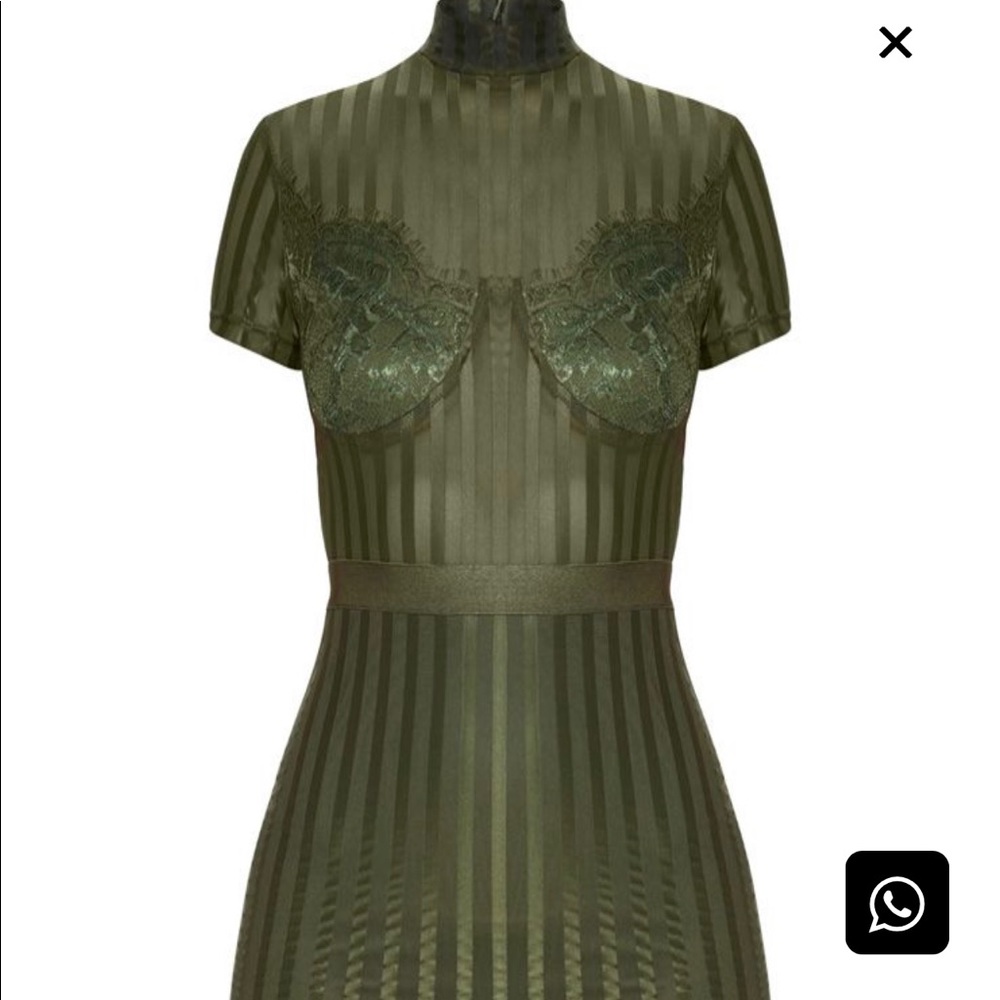 Khaki High Neck Lace Lined Midi Dress